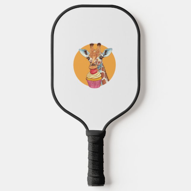 Giraffe mit Cupcake Pickleball Schläger (Vorderseite)