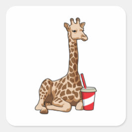 Giraffe mit Drink Quadratischer Aufkleber