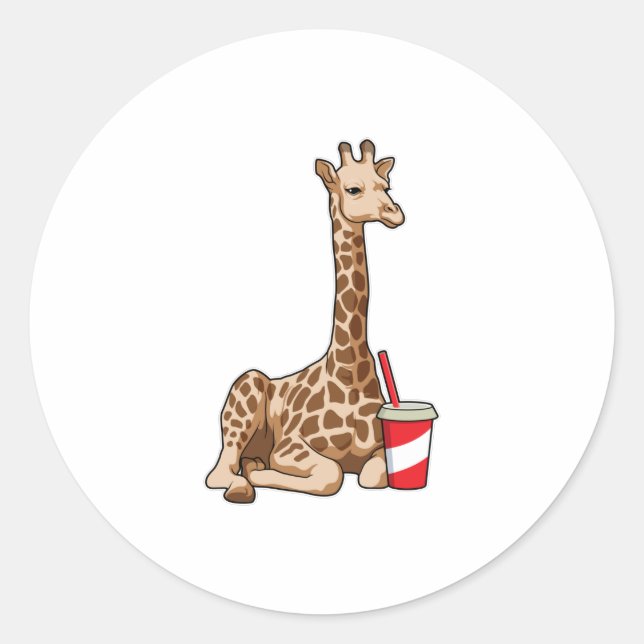 Giraffe mit Drink Runder Aufkleber (Vorderseite)