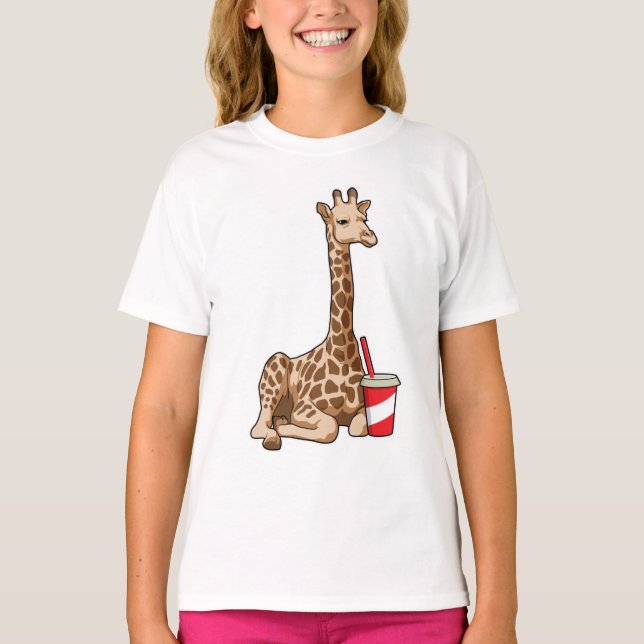 Giraffe mit Drink T-Shirt (Vorderseite)