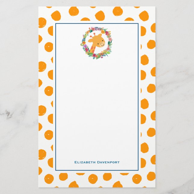 Giraffe mit einem Blumenkranz auf Orangenen Spots Briefpapier (Vorderseite)