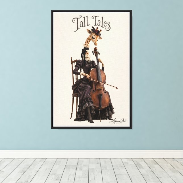 Giraffe mit einem Cello Leinwanddruck (Insitu (Holzboden))