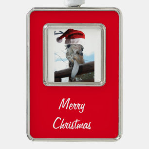 Giraffe mit einem Weihnachtshut zu Weihnachten Rahmen-Ornament Silber