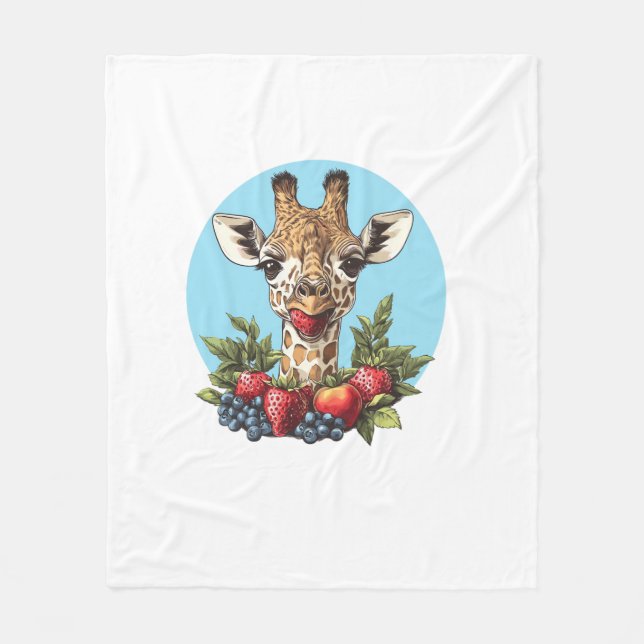 Giraffe mit Erdbeeren Blaubeeren Äpfel Fleecedecke (Vorderseite)