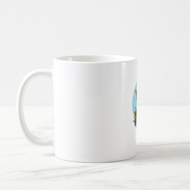 Giraffe mit Erdbeeren Blaubeeren Äpfel Kaffeetasse (Links)