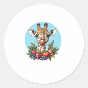 Giraffe mit Erdbeeren Blaubeeren Äpfel Runder Aufkleber