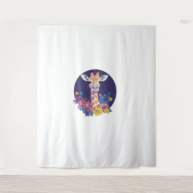 Giraffe mit farbenfrohen Blume Wandteppich (Vorderseite)