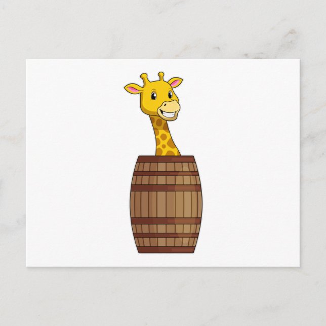 Giraffe mit Fass Postkarte (Vorderseite)