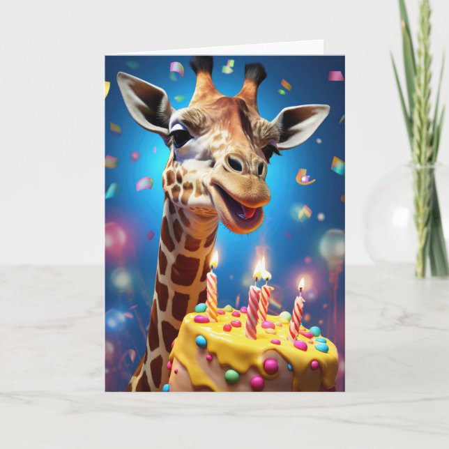 Giraffe mit Geburtstagskuchen - Karte (Vorderseite)