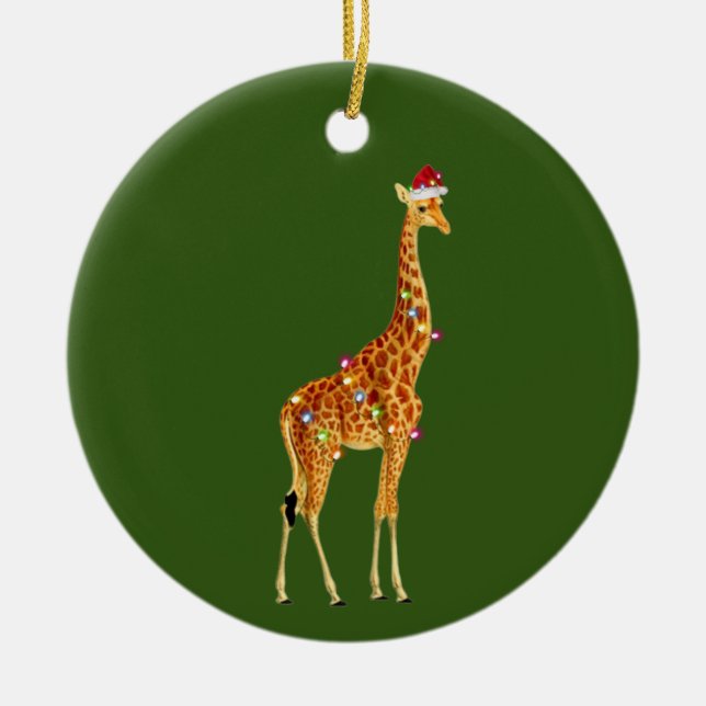 GIRAFFE mit Hat Lights Weihnachten Keramik Ornament (Vorne)