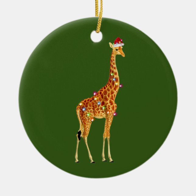 GIRAFFE mit Hat Scaft Weihnachten Keramik Ornament (Vorne)