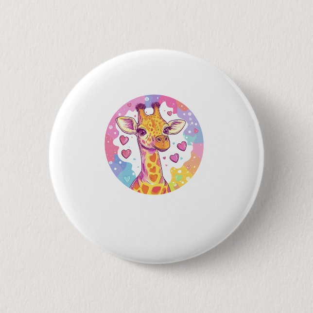 Giraffe mit Herzen Adorable farbenfrohe Liebe Button (Vorderseite)
