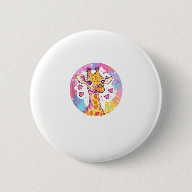 Giraffe mit Herzen Adorable farbenfrohe Liebe Button (Vorderseite)