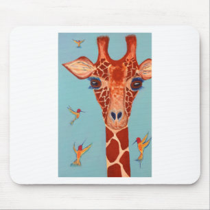 Giraffe mit Kolibris Mousepad