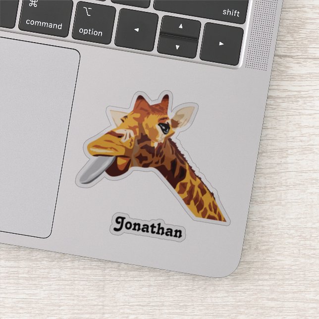 Giraffe mit Lila Zunge und Ihrem Namen Vinyl Aufkleber (Detail)