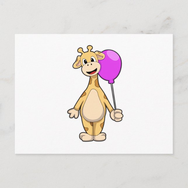 Giraffe mit Luftballon Postkarte (Vorderseite)