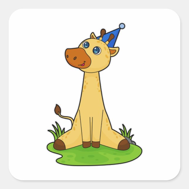 Giraffe mit Party-Hut Quadratischer Aufkleber (Vorderseite)
