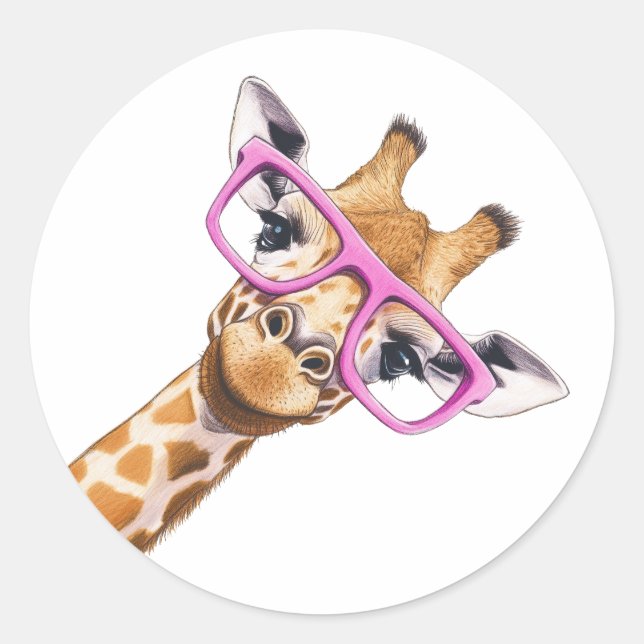Giraffe mit Pink-Brille-Aufkleber Runder Aufkleber (Vorderseite)