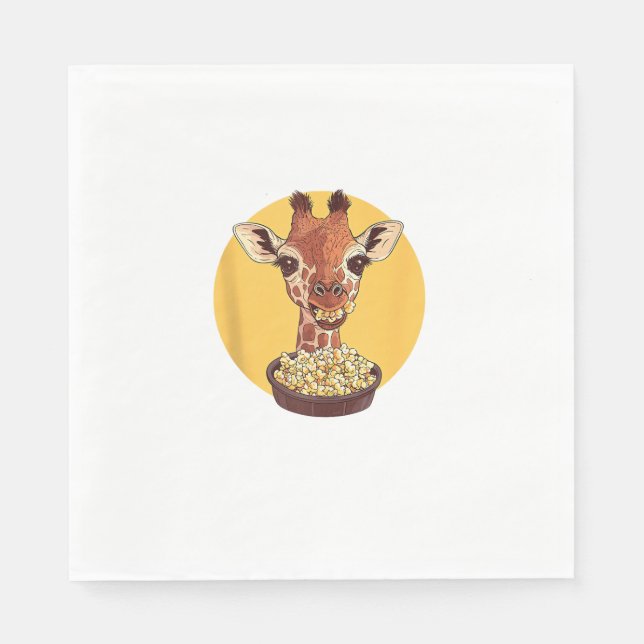 Giraffe mit Popcorn-Cartoon Tierischer Spaß Serviette (Vorderseite)