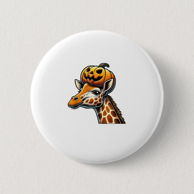 Giraffe mit Pumpkin Hat Halloween Design Button (Vorderseite)