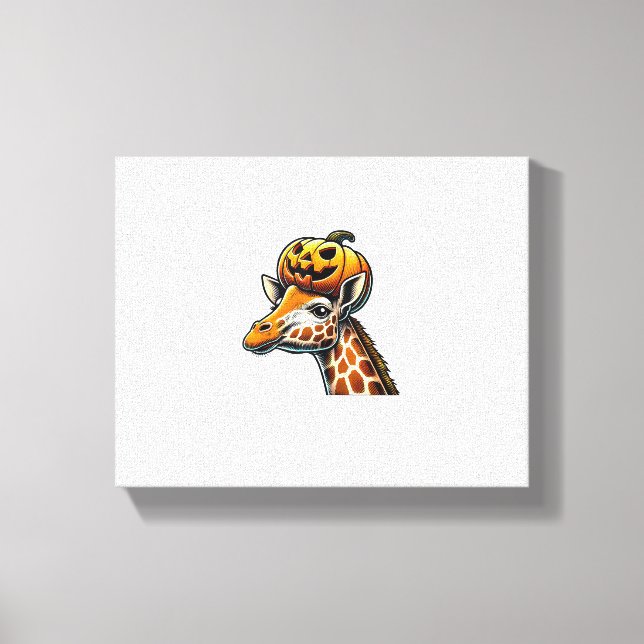 Giraffe mit Pumpkin Hat Halloween Design Leinwanddruck (Vorderseite)