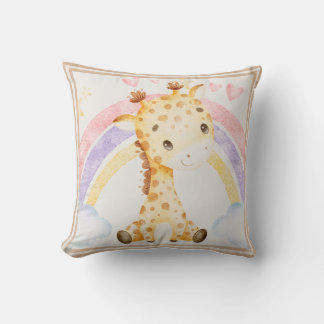 Giraffe mit Rainbow Puffy Wolkenherzen Kissen