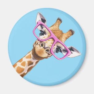 Giraffe mit rosa Brille Süßes Tier Magnet #2