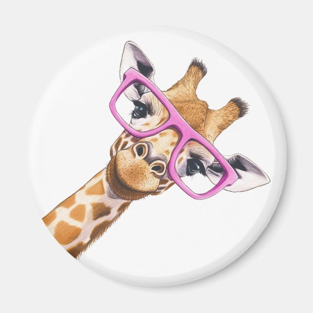Giraffe mit rosa Brille Süßes Tiermagnet Magnet (Vorne)