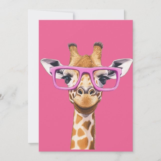 Giraffe mit rosa Brillen Einladung (Vorderseite)