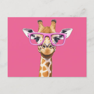 Giraffe mit rosa Brillen Einladungspostkarte