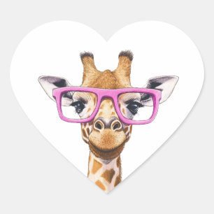Giraffe mit rosa Brillen Herz-Aufkleber
