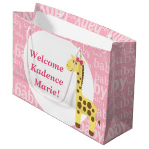 Giraffe mit rosa Schleife Baby Shower für Mädchen Große Geschenktüte