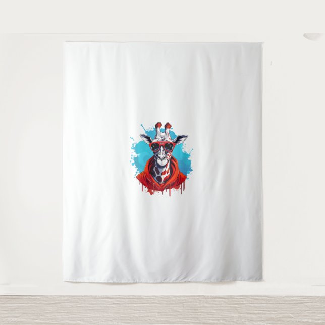 Giraffe mit roter Brille Wandteppich (Vorderseite)