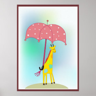 Giraffe mit Schirm Poster