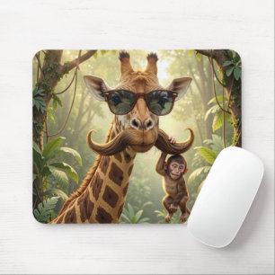 Giraffe Mit Schnurrbart und Affe Mousepad