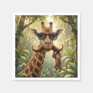 Giraffe mit Schnurrbart und Affe Serviette