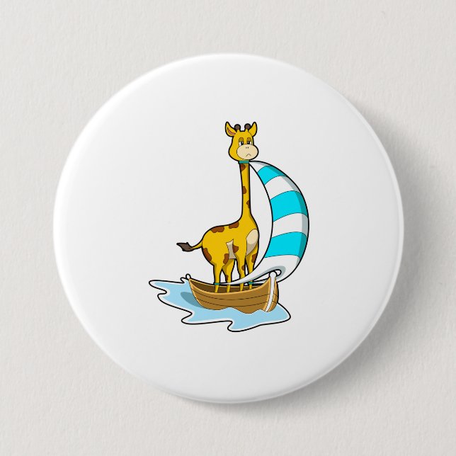 Giraffe mit Segelboot Button (Vorderseite)