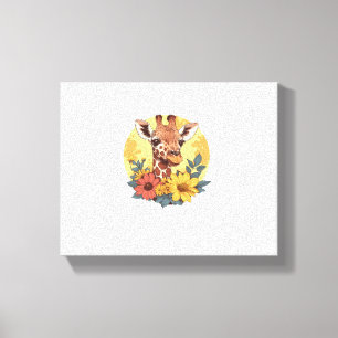 Giraffe mit Sonnenblumen und Gänseblümchen   Leinwanddruck