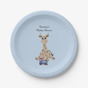 Giraffe mit Train-Baby-Dusche Pappteller