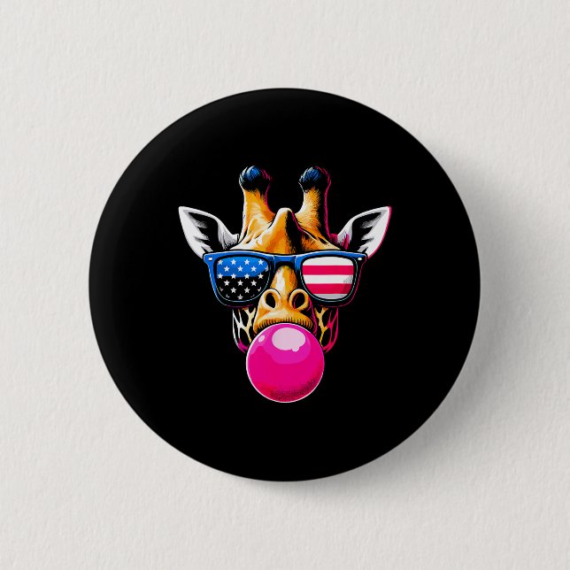 Giraffe mit US Gles and Bubblegum 4. Juli Button (Vorderseite)