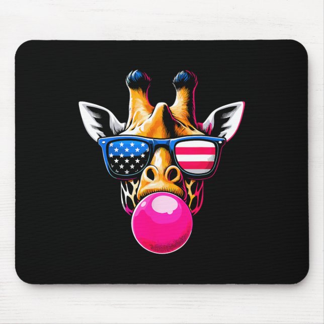 Giraffe mit US Gles and Bubblegum 4. Juli Mousepad (Vorne)