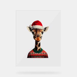 Giraffe mit Weihnachtsmannmütze Weihnachten Safari Acrylschild