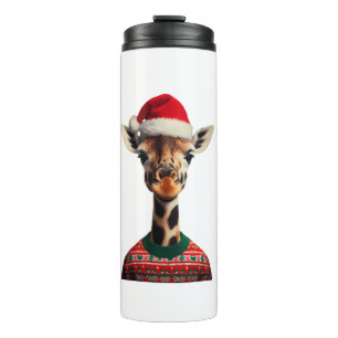 Giraffe mit Weihnachtsmannmütze Weihnachten Safari Thermosbecher