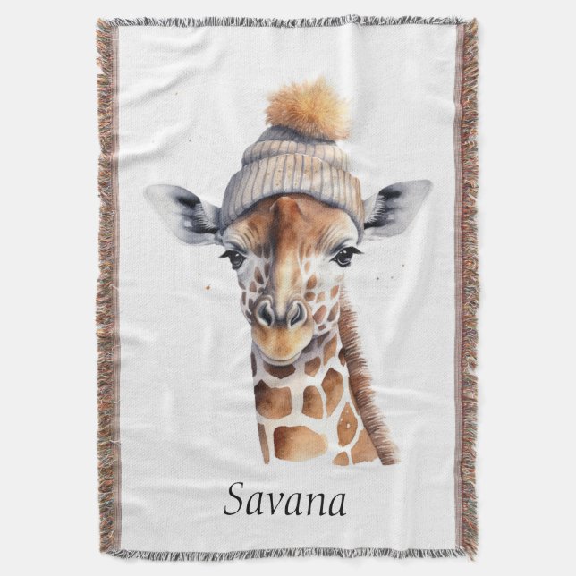Giraffe mit Wintermütze individuell anpassbar Decke (Vorderseite Vertikal)