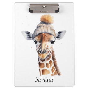 Giraffe mit Wintermütze individuell anpassbar Klemmbrett