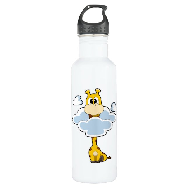 Giraffe mit Wolken Edelstahlflasche (Vorderseite)