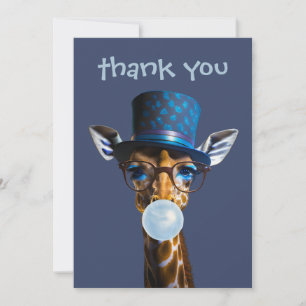 Giraffe mit Zylinder Blaue Kaugummiblase Dankeskarte