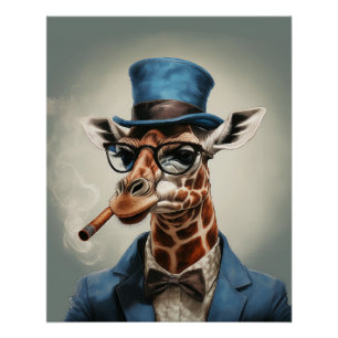 Giraffe mit Zylinder und Jacke Poster