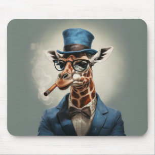 Giraffe mit Zylinderhut, der eine Zigarre raucht Mousepad