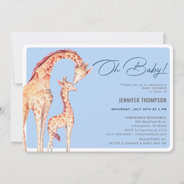 Giraffe moderne Safari Boy Baby shower Invitation (Devant)